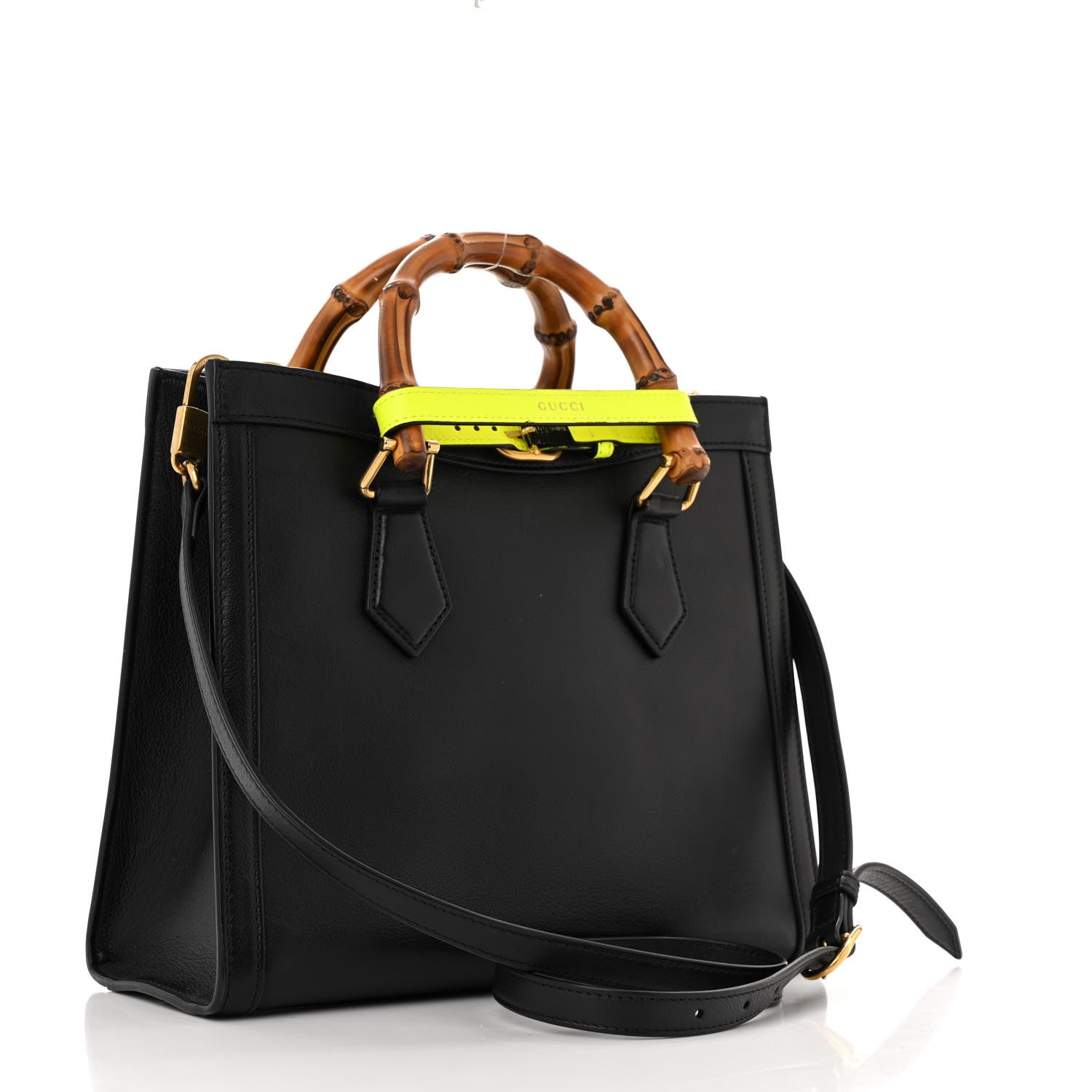 Gucci Calfskin Small Diana Tote Bag Black Yellow Fluo 3 of 14
