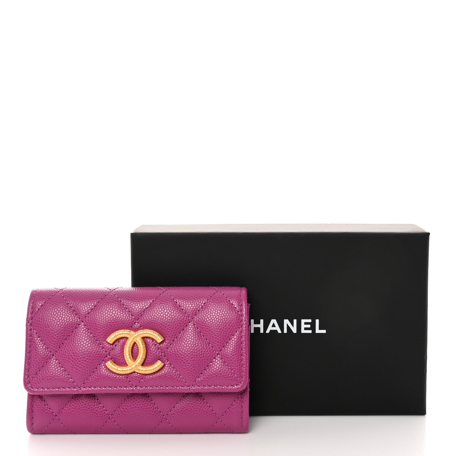 Chanel Caviar Quilted Textured CC Flap Card Holder Purple 9 of 9