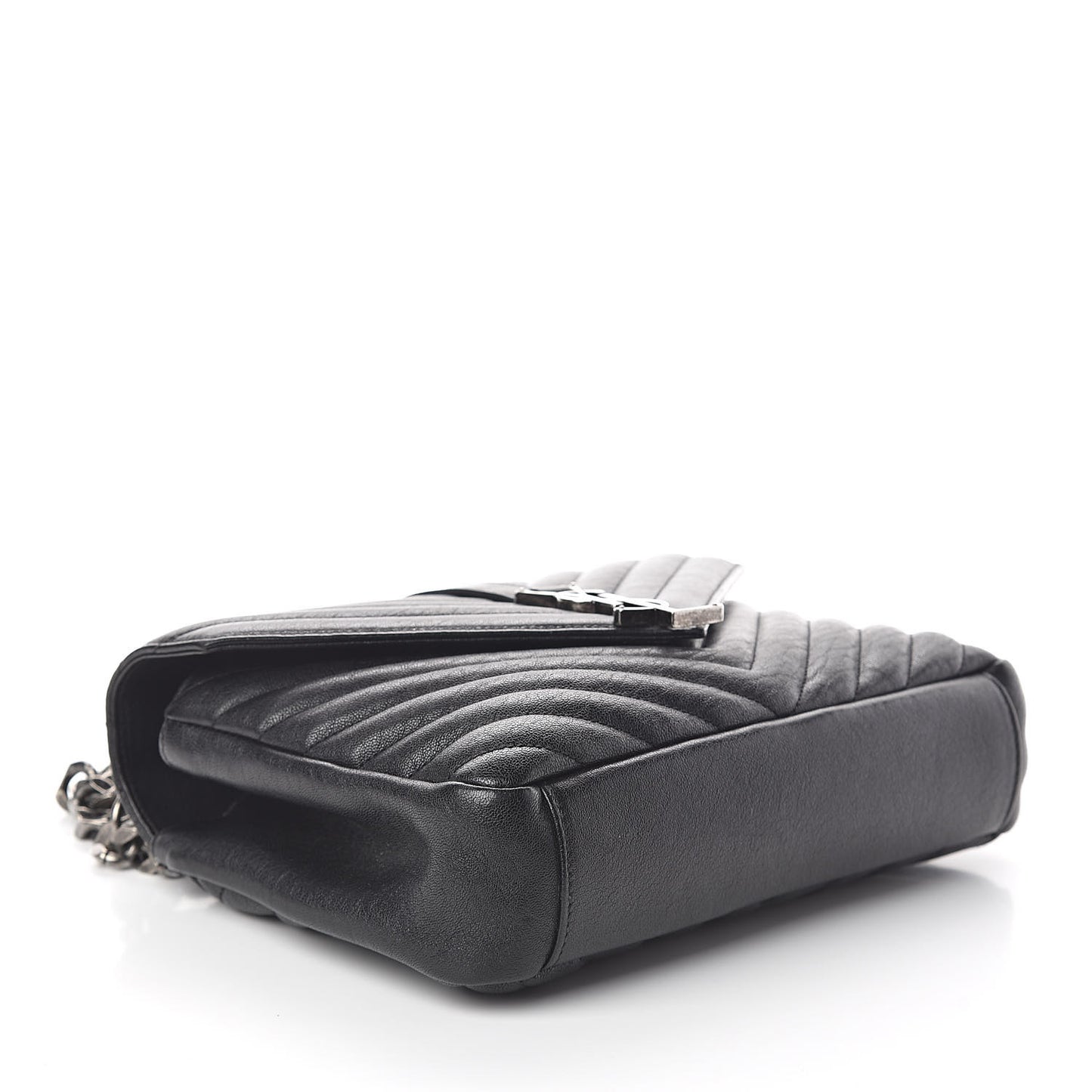 Sheepskin Matelasse Chevron Monogram Medium College Bag Black