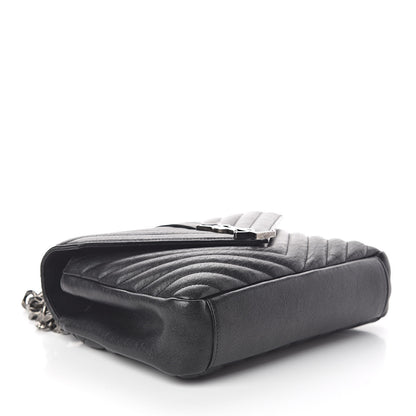 Saint Laurent Sheepskin Matelasse Chevron Monogram Medium College Bag Black 4 of 8