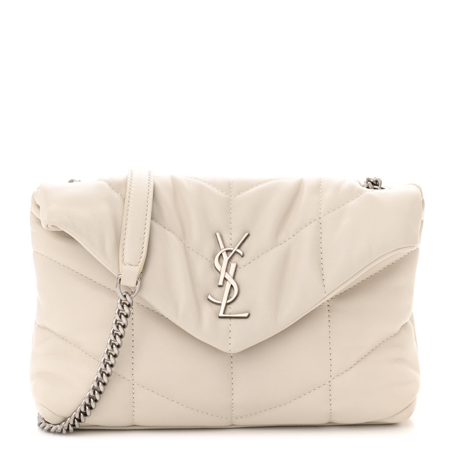 Saint Laurent Lambskin Quilted Toy Loulou Puffer Monogram Chain Satchel Crema Soft 1 of 10