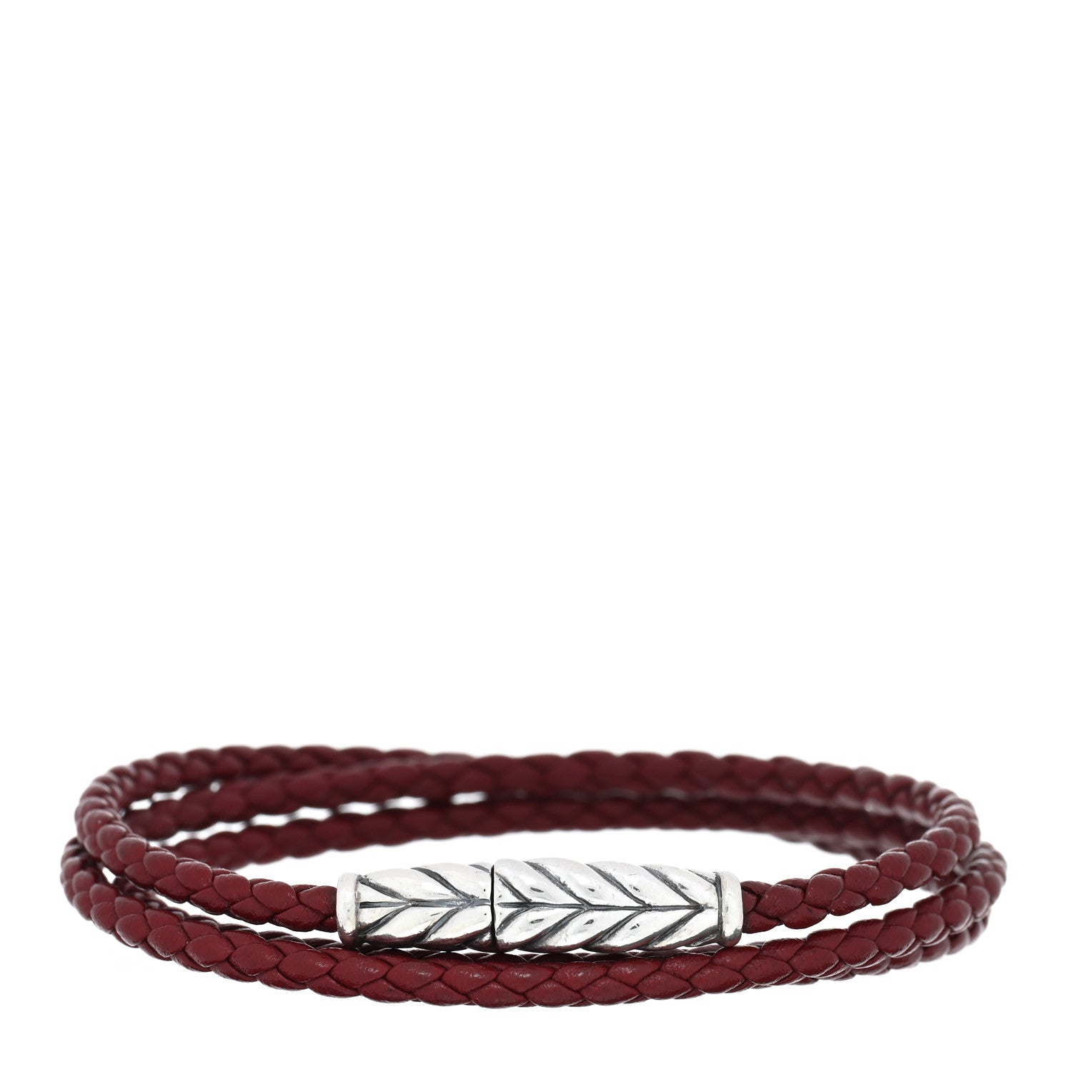 David Yurman Sterling Silver Leather Mens Chevron Triple-Wrap Bracelet Red 1 of 3