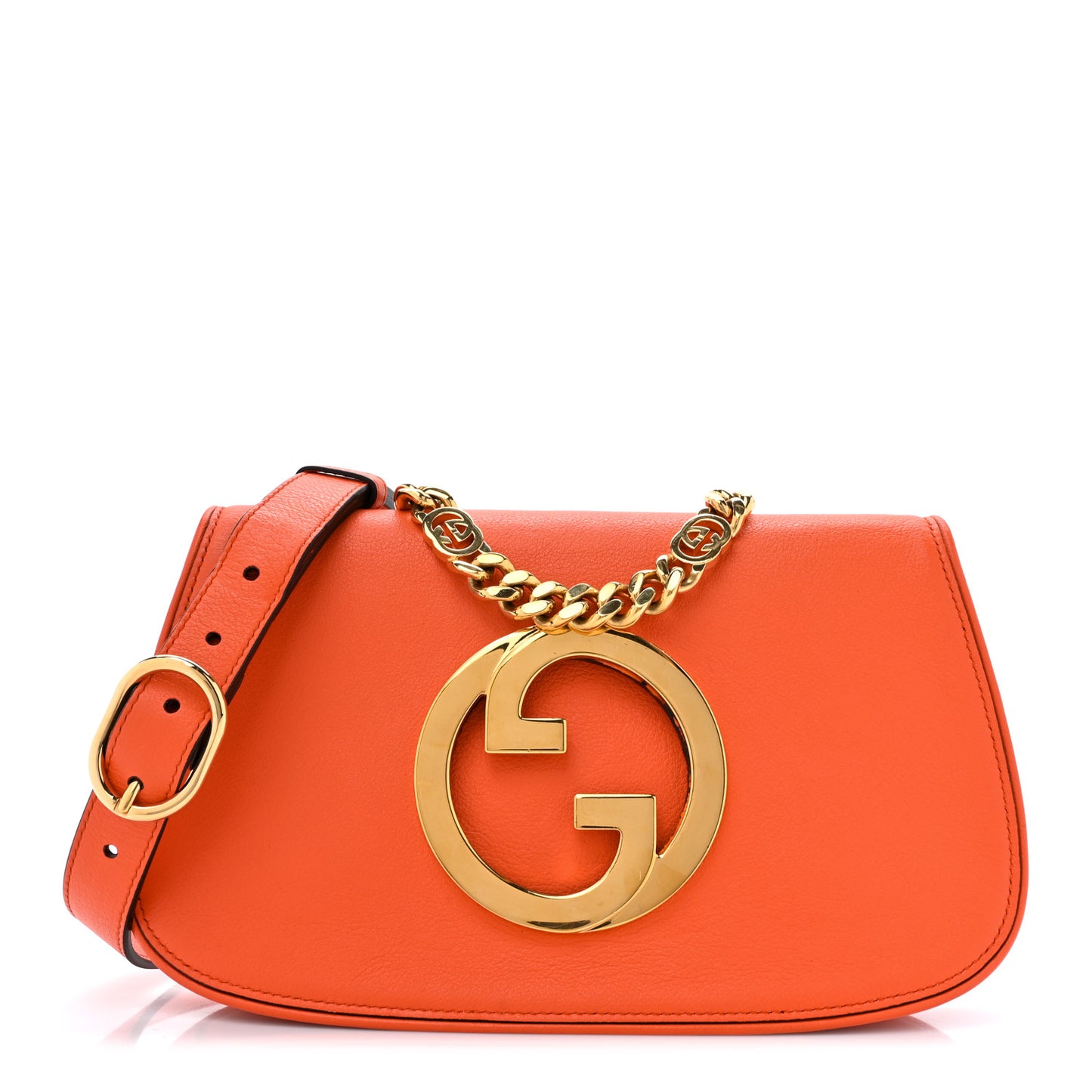Roxy Calfskin Blondie Chain Shoulder Flap Bag Deep Orange