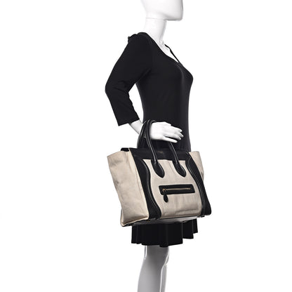 Celine Smooth Calfskin Linen Mini Bi-Color Luggage Natural Black 2 of 21
