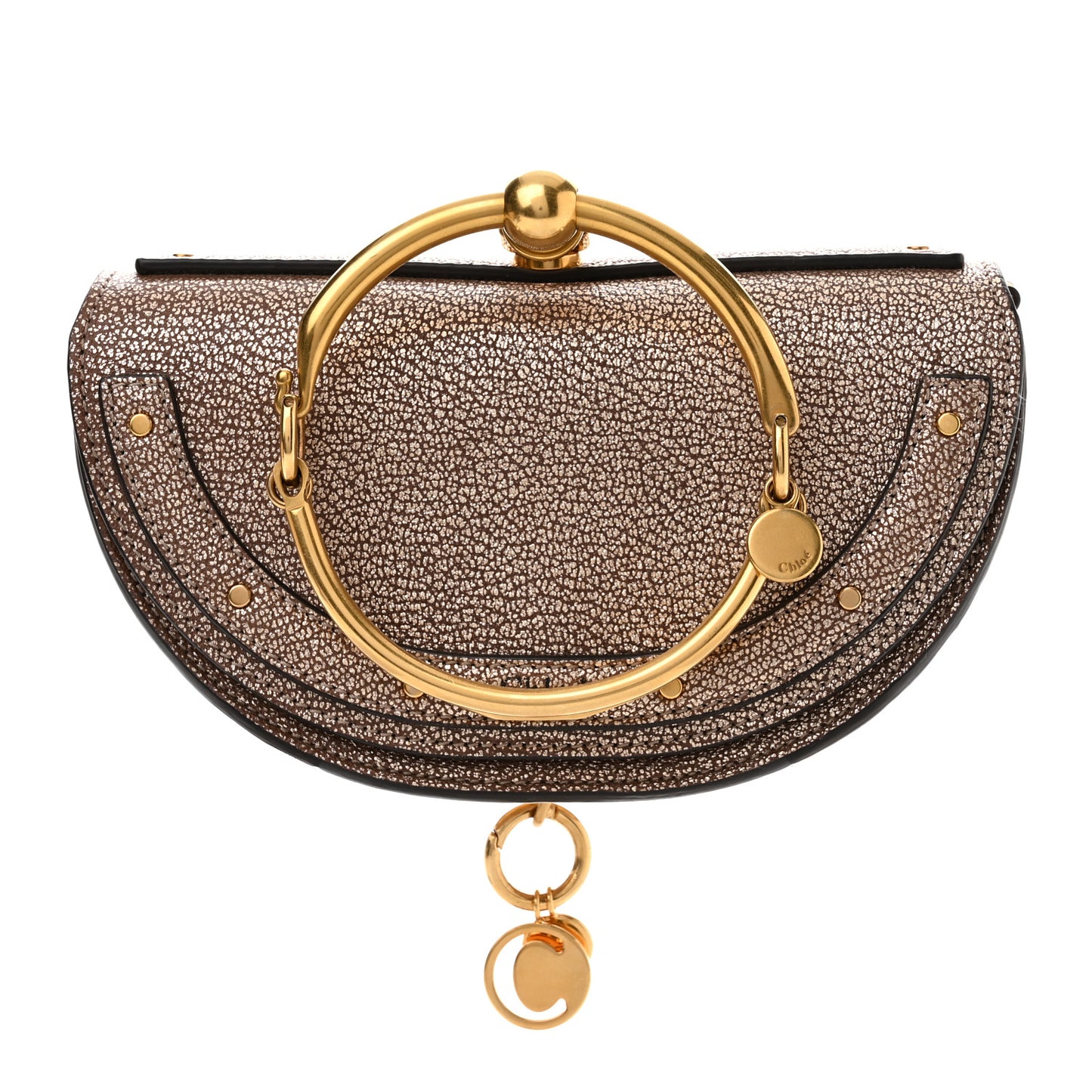 Metallic Calfskin Small Nile Bracelet Minaudiere Bag Gold