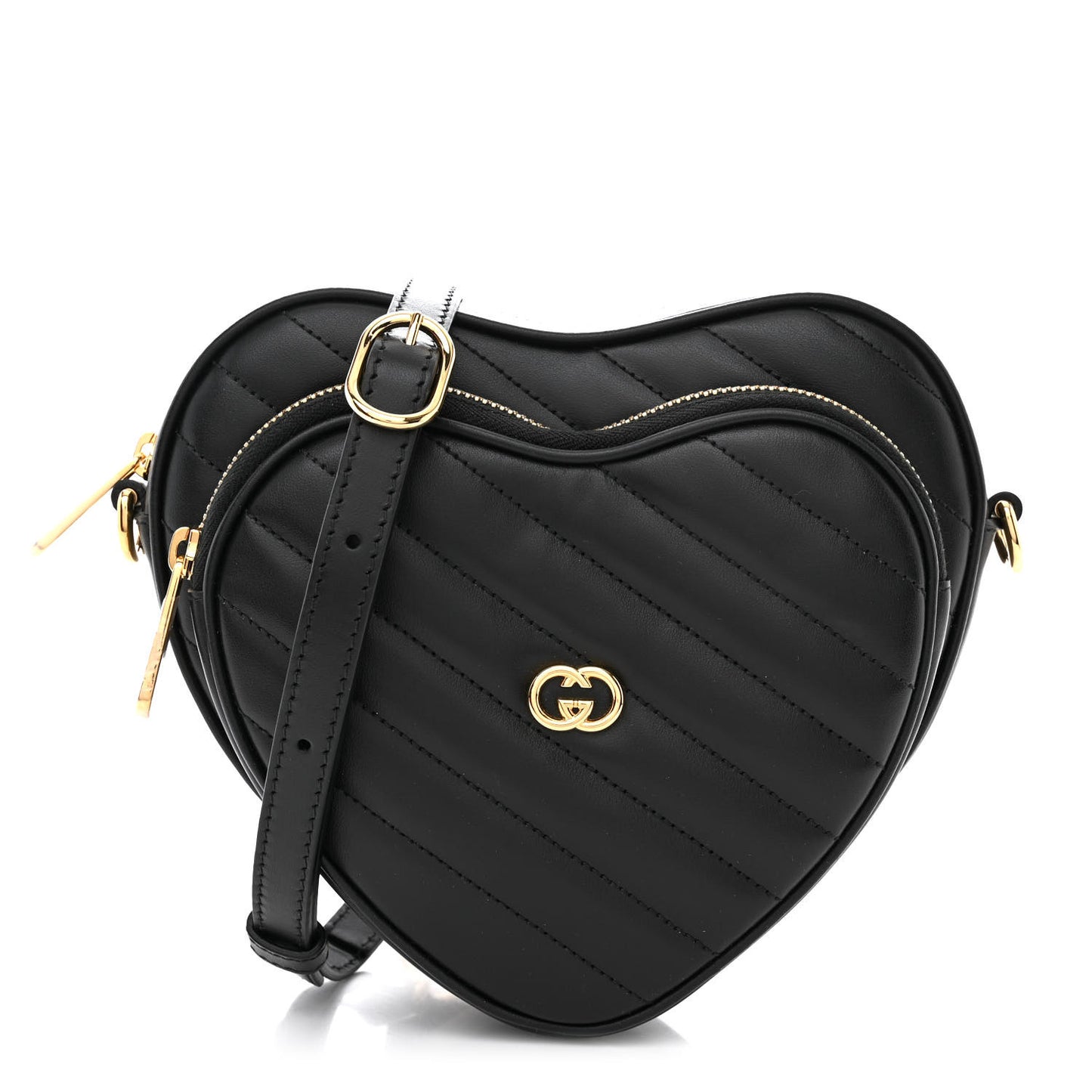 Calfskin Matelasse Diagonal Mini Interlocking G Heart Shoulder Bag Black