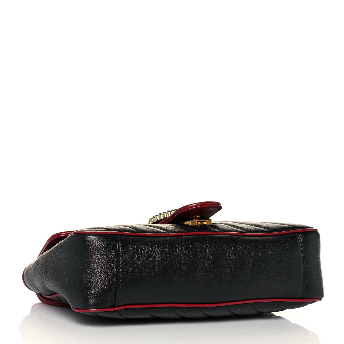 Vintage Effect Calfskin Matelasse Diagonal Small Torchon GG Marmont Shoulder Bag Black Romantic Cherry