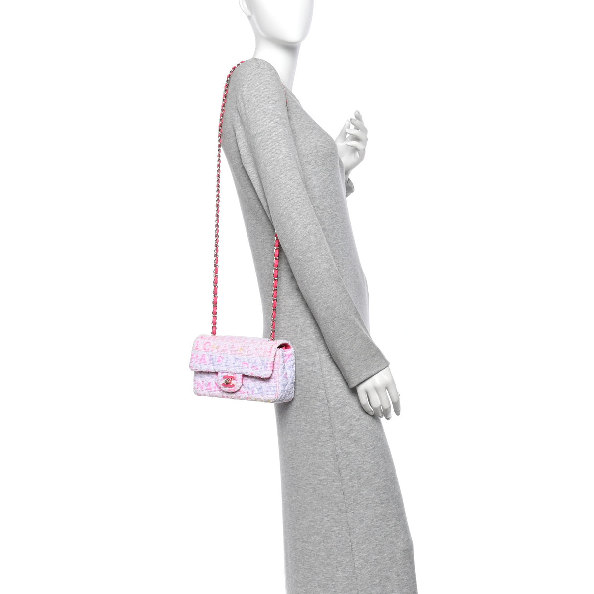 Tweed Quilted Enamel CC Logo Mini Rectangular Flap Pink Multicolor