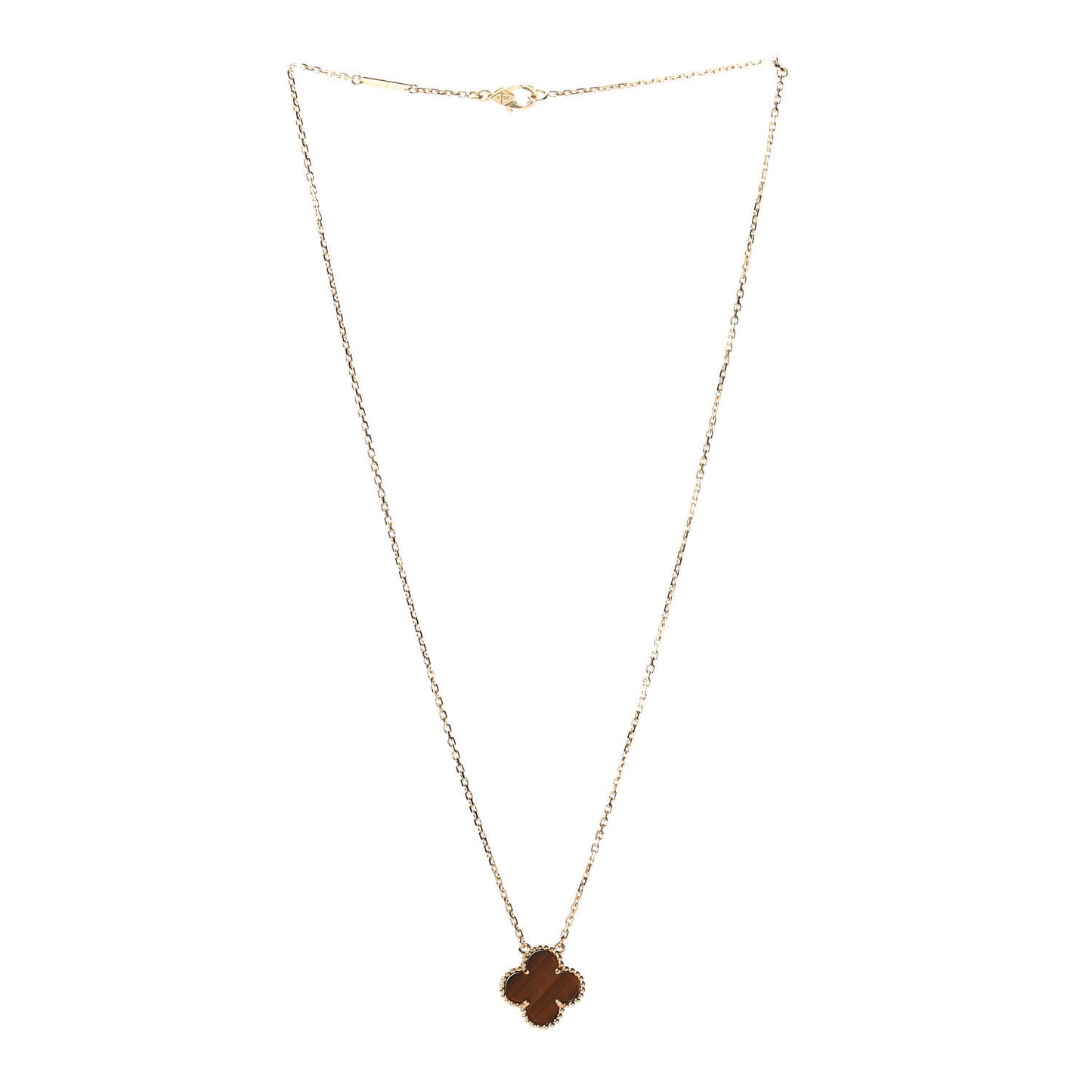 18K Yellow Gold Tiger Eye Vintage Alhambra Pendant Necklace