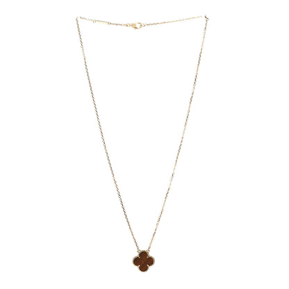 Van Cleef & Arpels 18K Yellow Gold Tiger Eye Vintage Alhambra Pendant Necklace 3 of 6