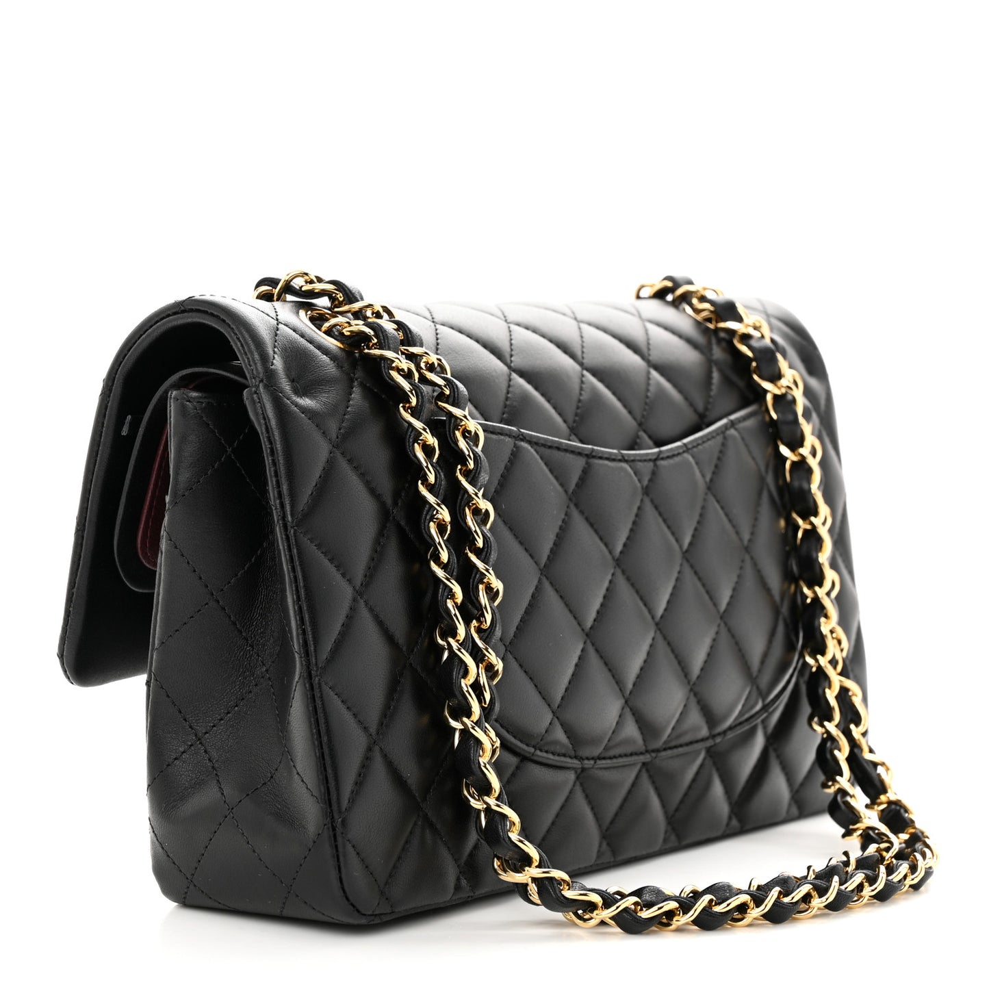 Lambskin Quilted Medium Double Flap Black