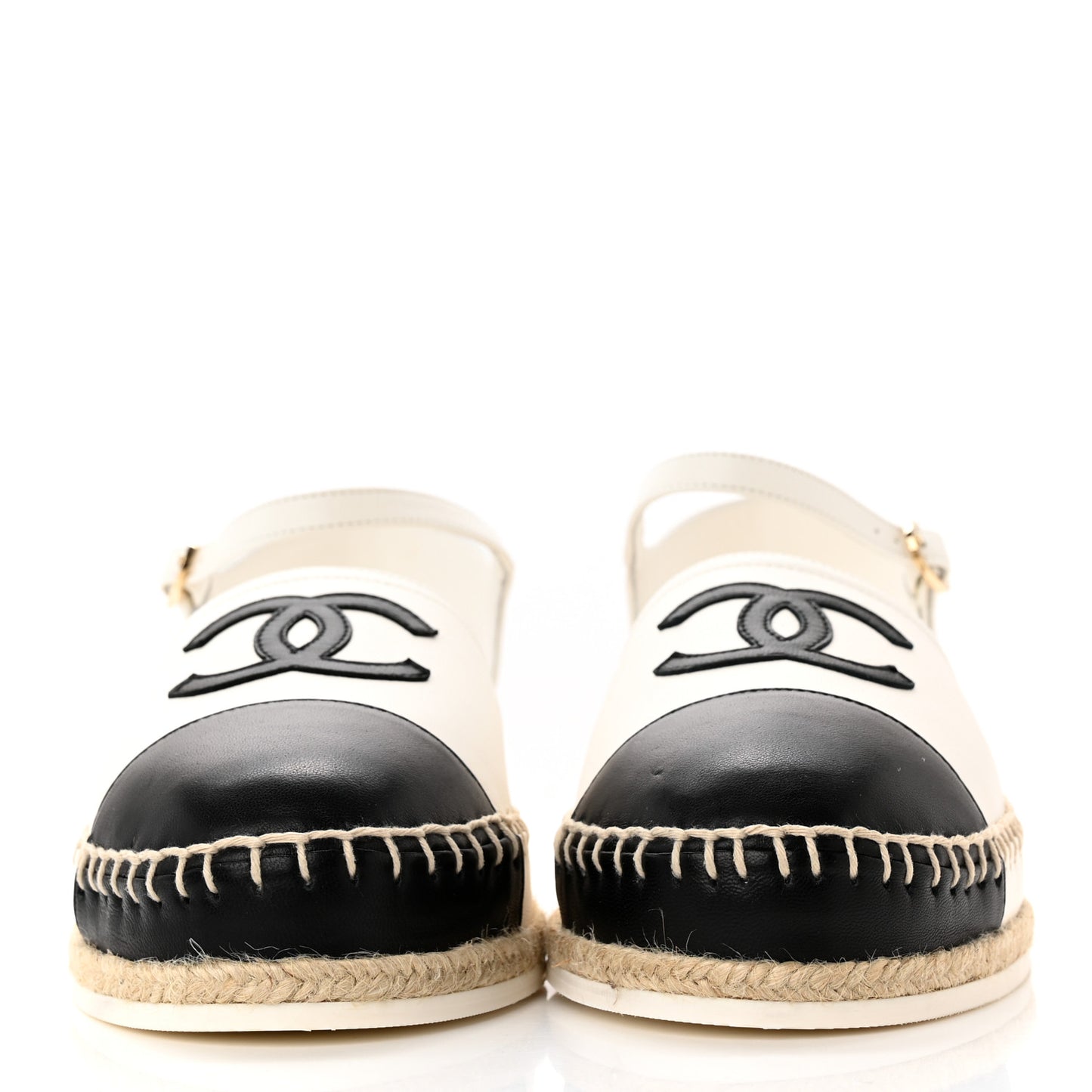 Lambskin Cap Toe CC Espadrille Sandals 39 White Black