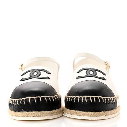 Chanel Lambskin Cap Toe CC Espadrille Sandals 39 White Black 2 of 13