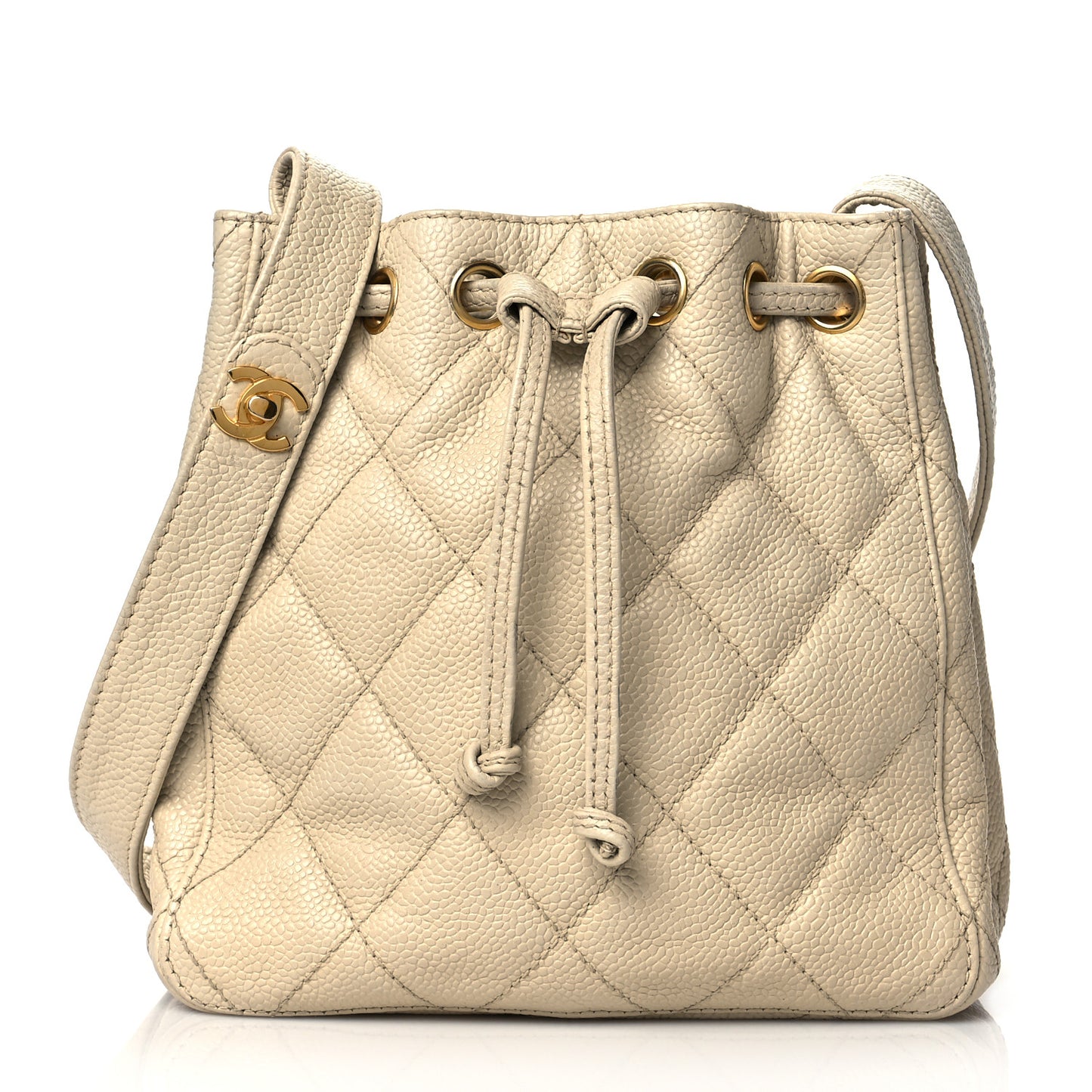 Caviar Quilted Drawstring Shoulder Bag Beige