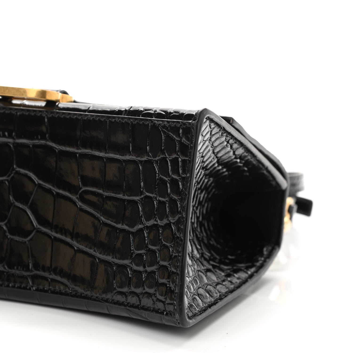 Balenciaga Shiny Calfskin Crocodile Embossed Small Hourglass Top Handle Bag Black 10 of 10