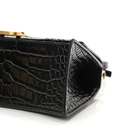 Balenciaga Shiny Calfskin Crocodile Embossed Small Hourglass Top Handle Bag Black 10 of 10