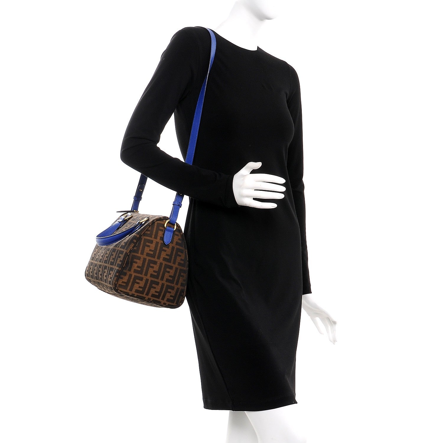 Fendi Zucca Vitello Elite Small Boston Tobacco Blue Neon 2 of 7
