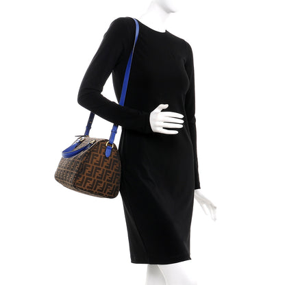 Fendi Zucca Vitello Elite Small Boston Tobacco Blue Neon 2 of 7