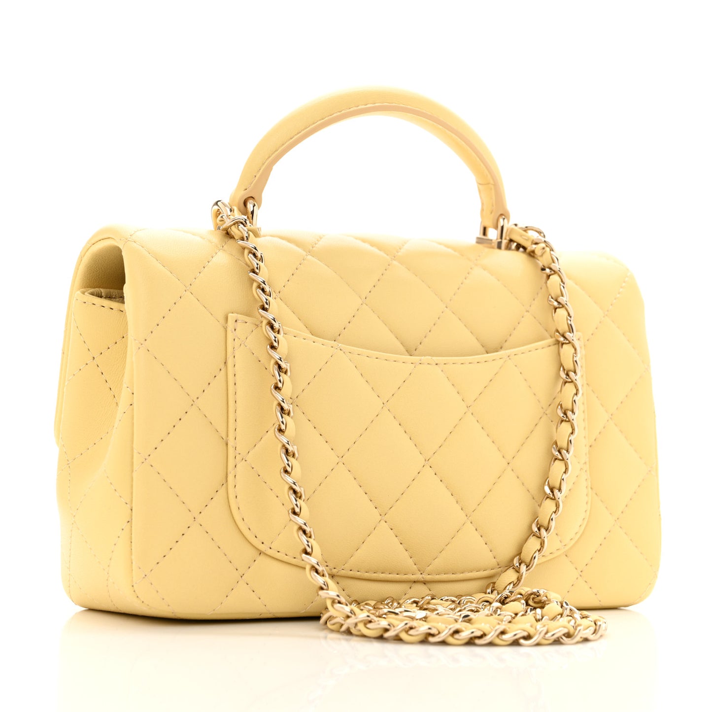 Lambskin Quilted Mini Top Handle Rectangular Flap Yellow