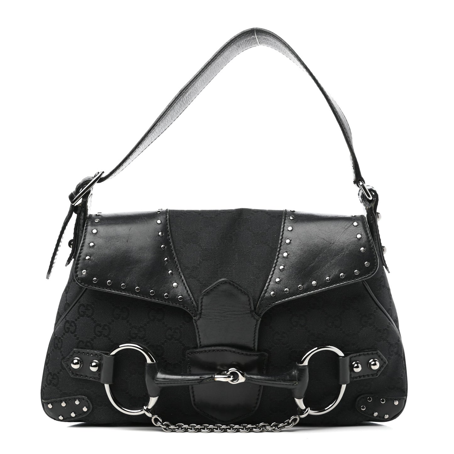 Monogram Horsebit Chain Flap Shoulder Bag Black