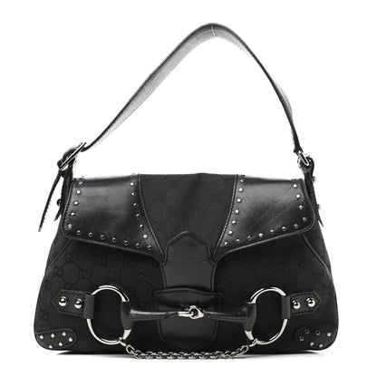 Gucci Monogram Horsebit Chain Flap Shoulder Bag Black 1 of 9