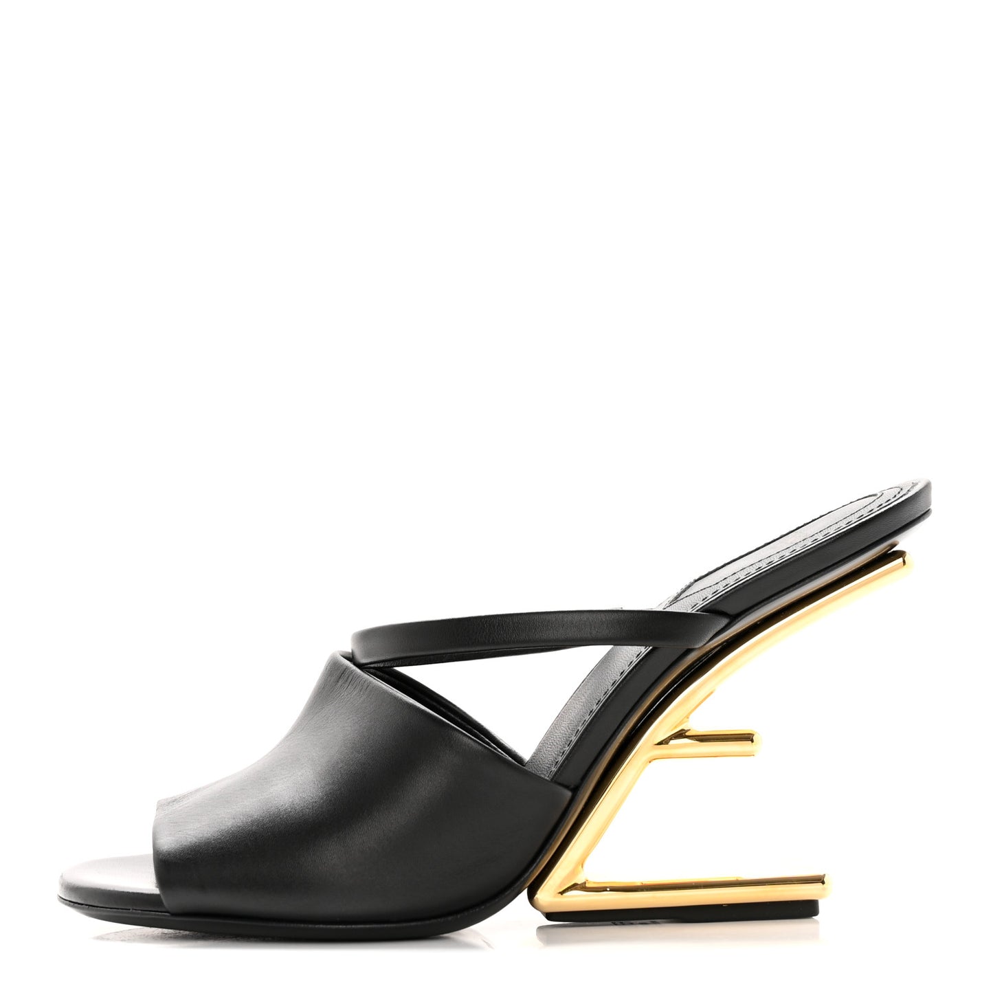 Calfskin Fendi First 95mm Slide Sandals 38 Black