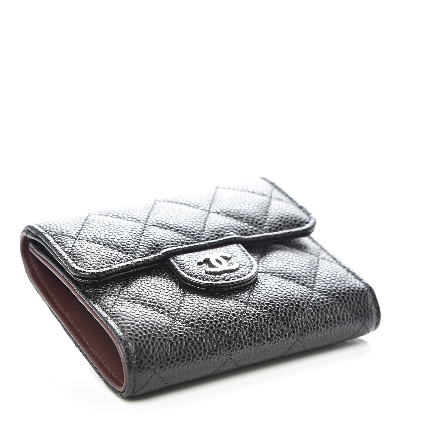 Caviar Quilted Compact Flap Wallet Black