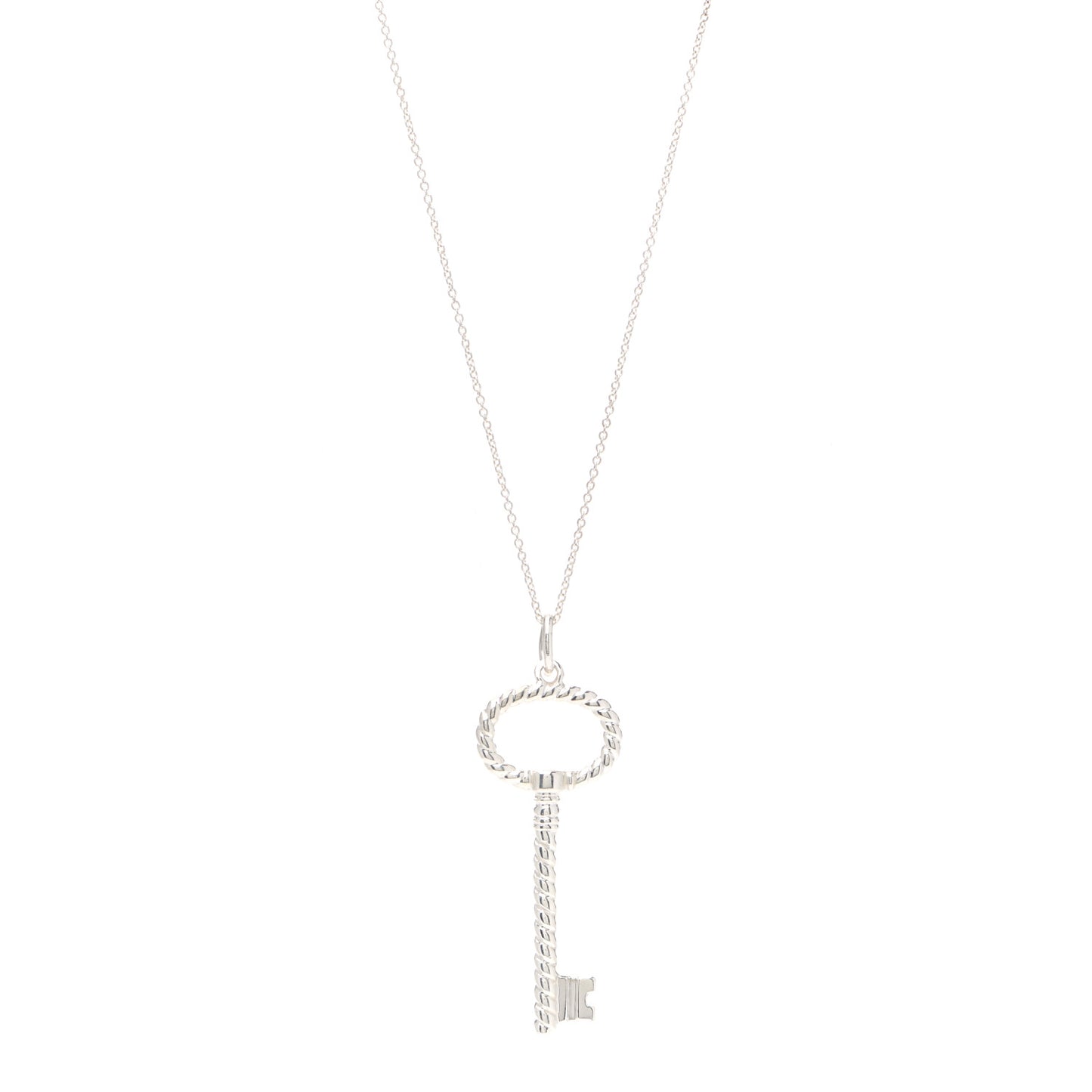 Sterling Silver Twist Oval Key Pendant Necklace