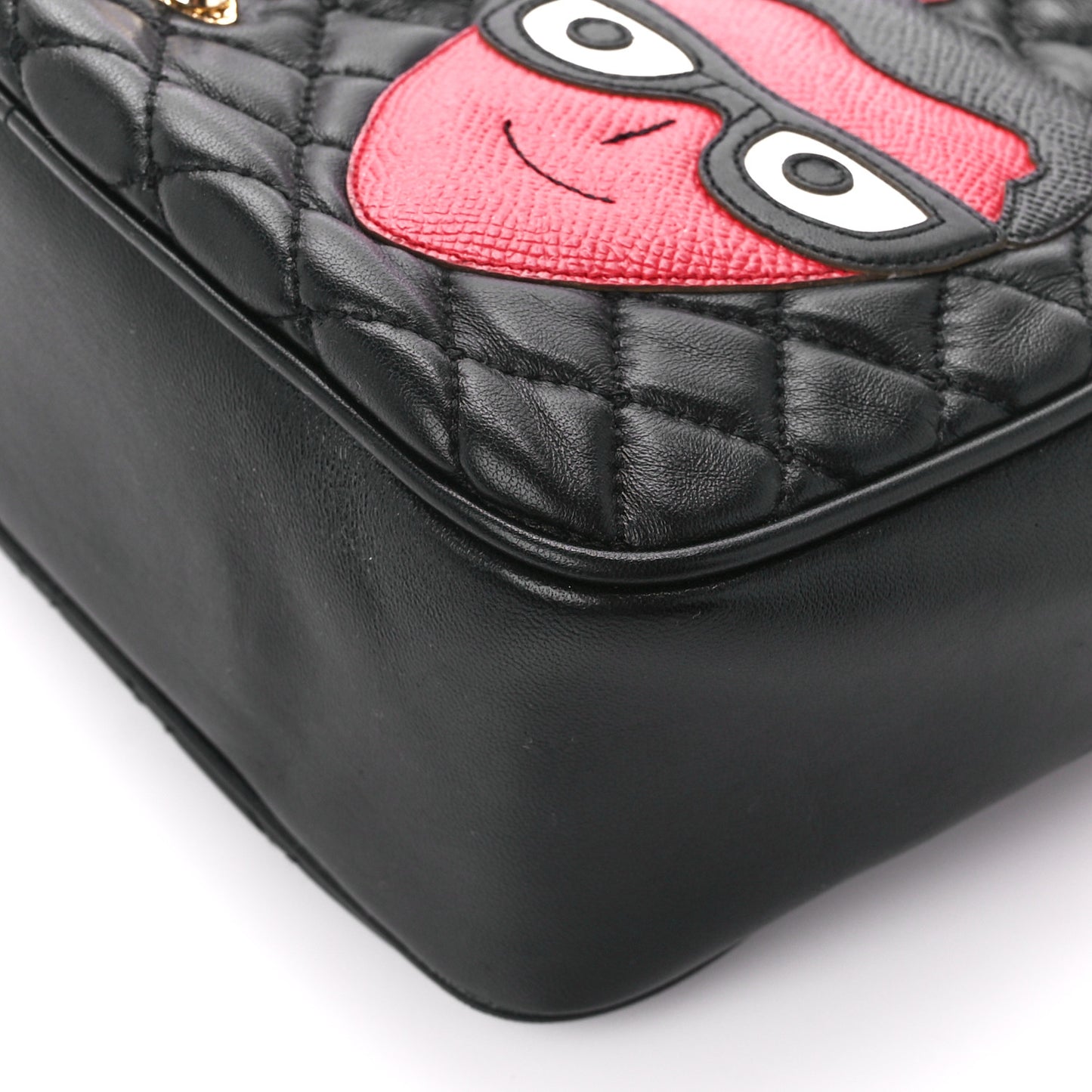 Lambskin Quilted Devil Patch Glam Crossbody Black