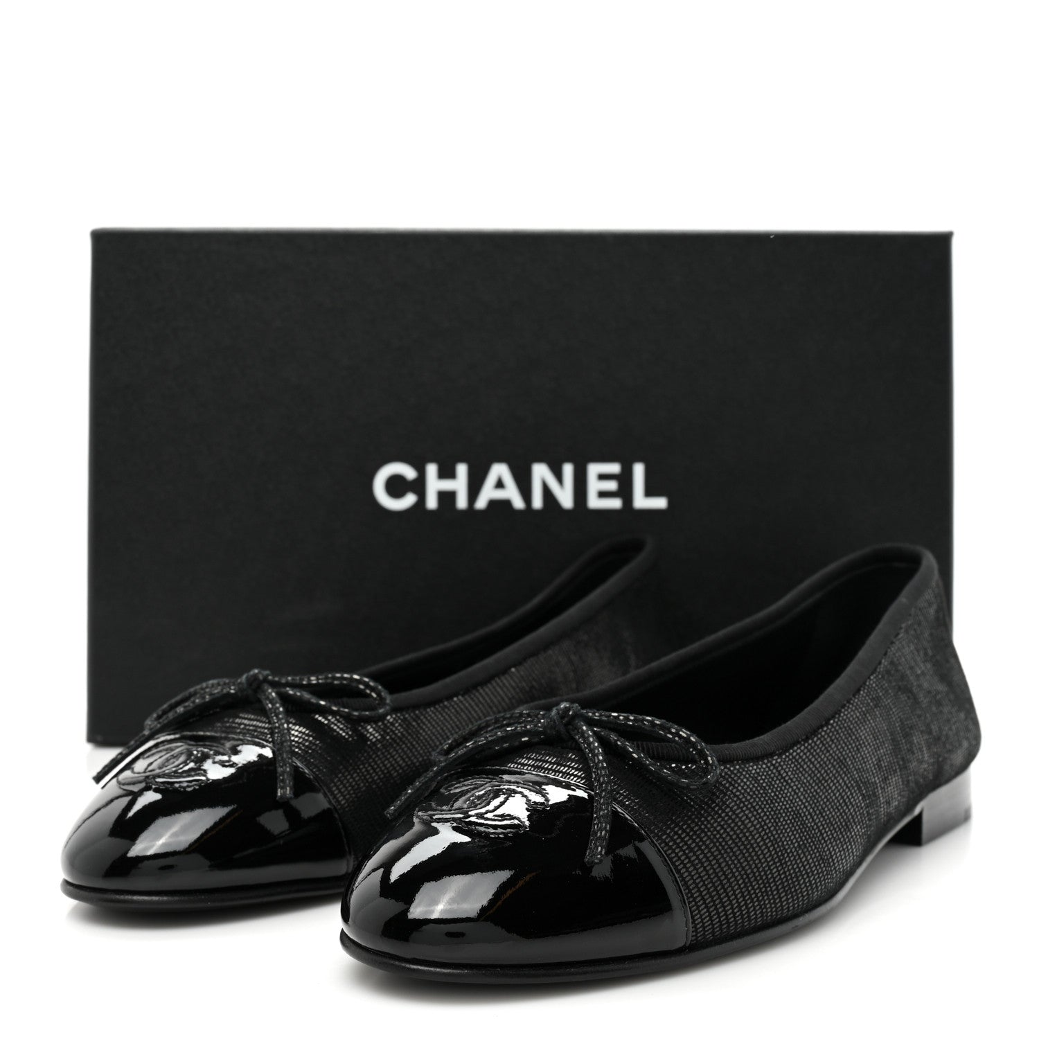 Chanel Suede Patent Cap Toe CC Ballerina Flats 38 Black 9 of 9