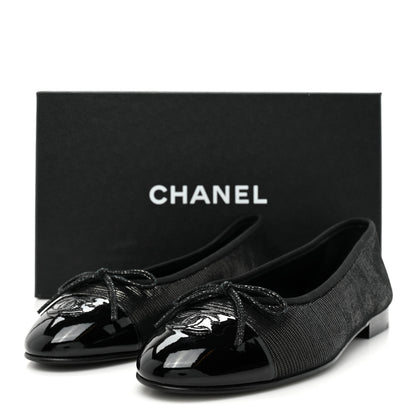 Chanel Suede Patent Cap Toe CC Ballerina Flats 38 Black 9 of 9