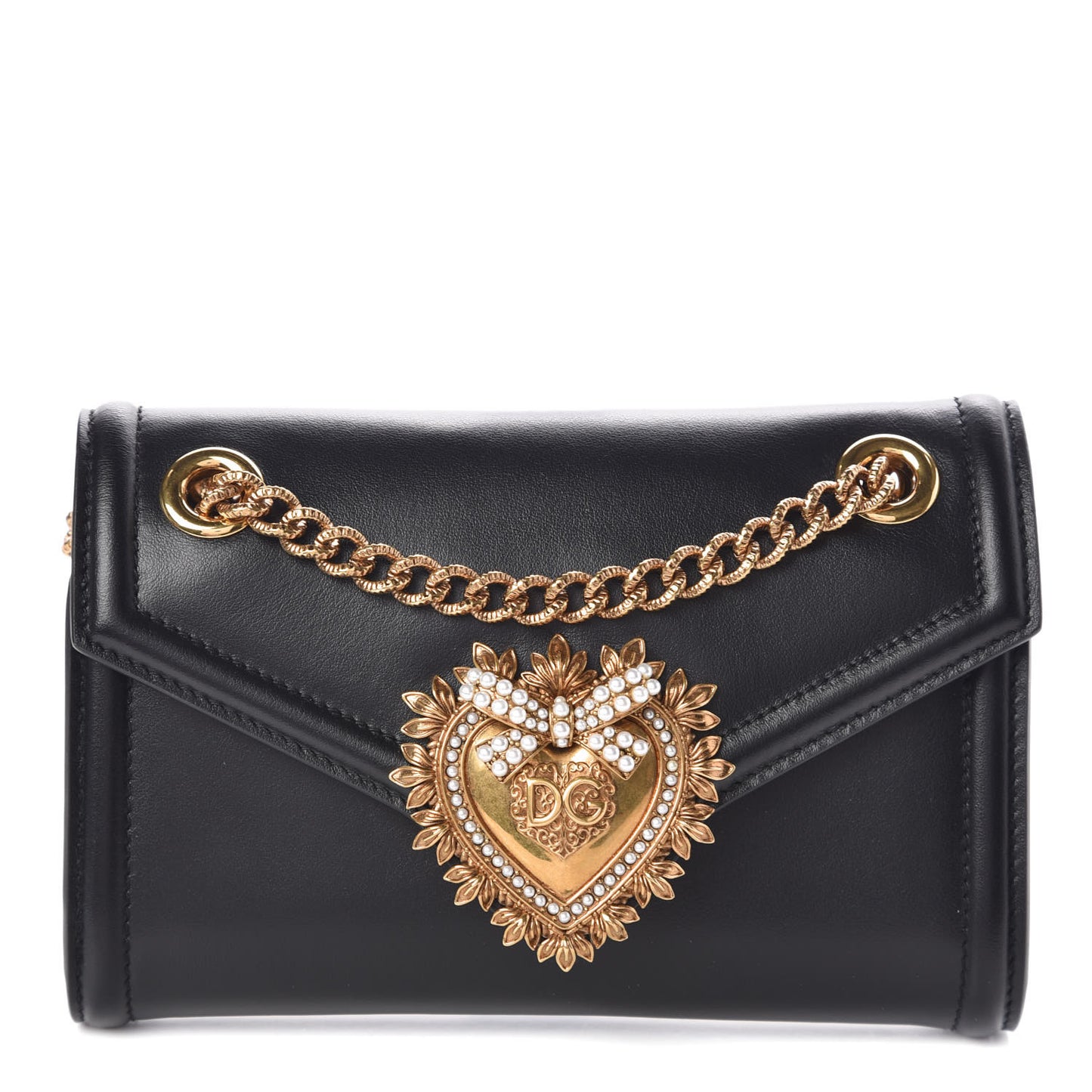 DOLCE & GABBANA Smooth Calfskin Mini Devotion Crossbody Bag Black