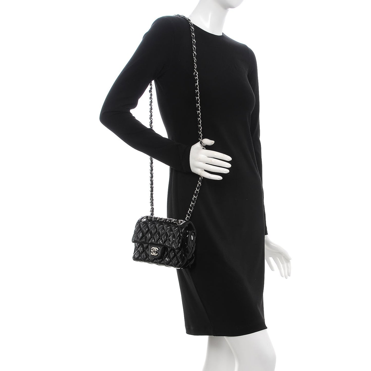 Patent Calfskin Quilted Mini Rectangular Flap Black