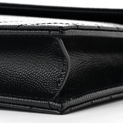 Saint Laurent Grain De Poudre Matelasse Chevron Monogram Envelope Chain Wallet Black 11 of 11
