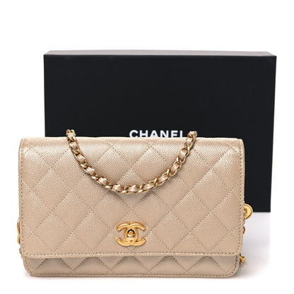 Chanel Metallic Caviar Quilted Coin Wallet On Chain WOC Gold 11 of 11
