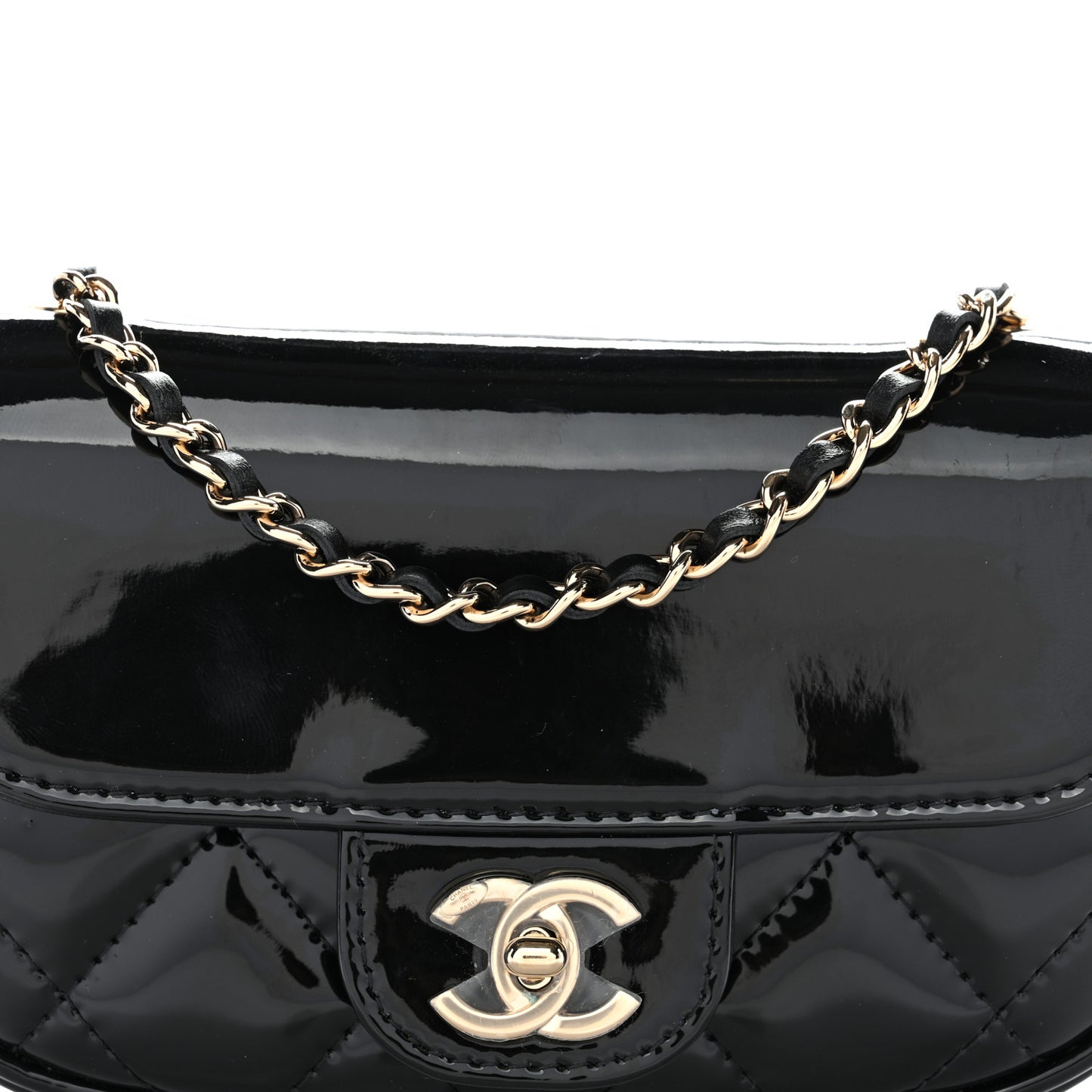 Patent Calfskin Quilted Mini Flap Black