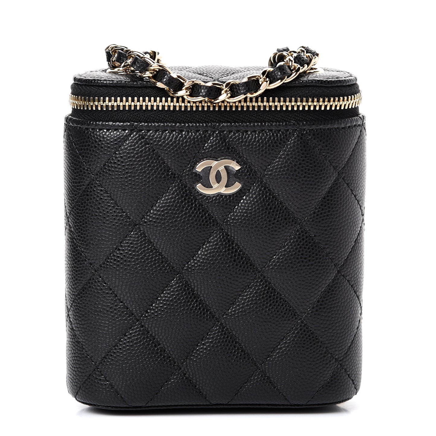 Caviar Quilted Small Vertical Coco Beauty Vanity Case With Chain Black