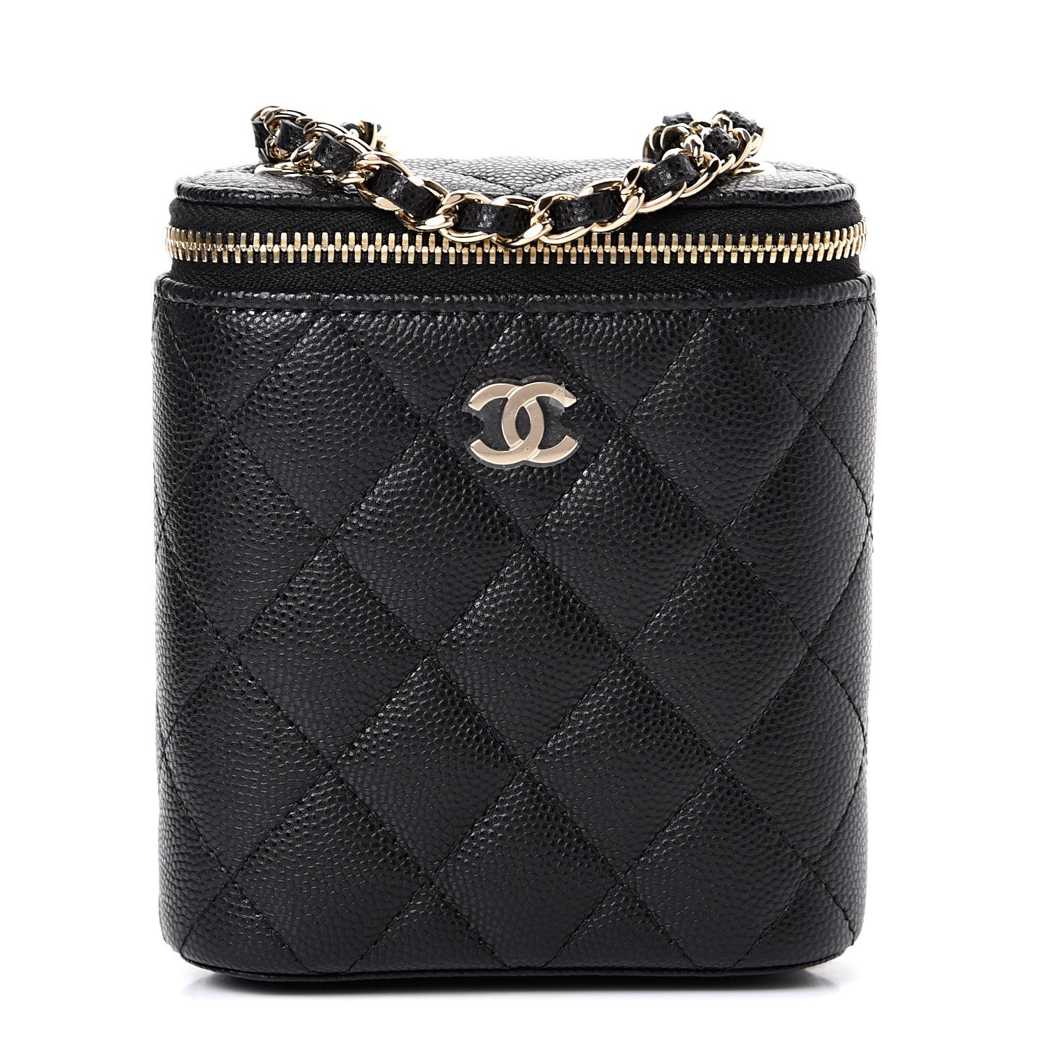 Chanel Caviar Quilted Small Vertical Coco Beauty Vanity Case With Chain Black 1 of 10