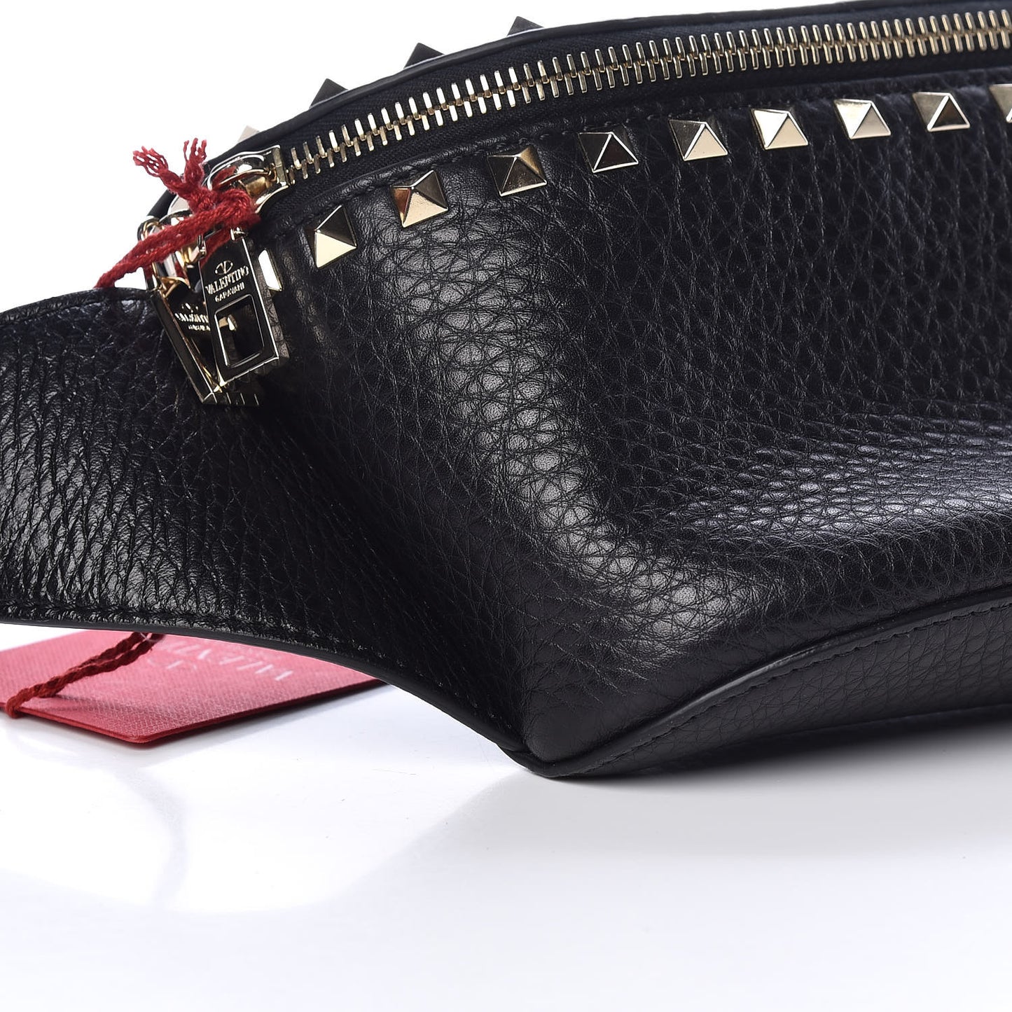 Grainy Calfskin Rockstud Belt Bag Black