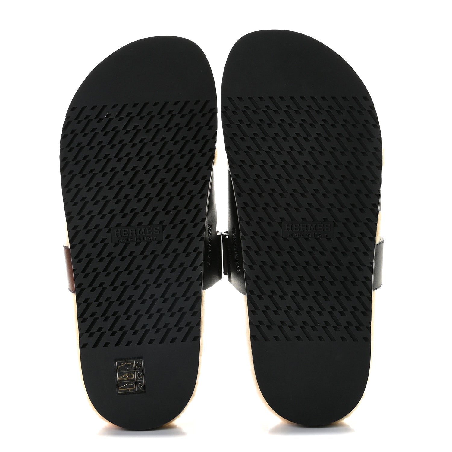 Hermes Veau Indios Woolskin Mens Chypre Sandals 43 Black Ecru 7 of 13