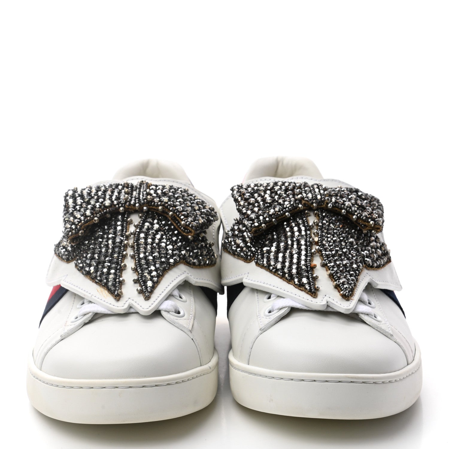 Gucci Calfskin Ayers Web Womens Ace Bow Lace Sneakers 39 White 2 of 9