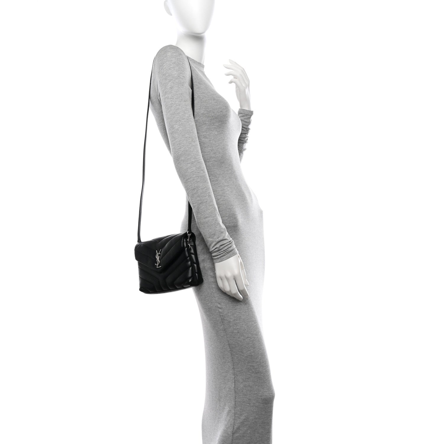 Saint Laurent Calfskin Y Quilted Monogram Toy Loulou Crossbody Bag Black 2 of 10