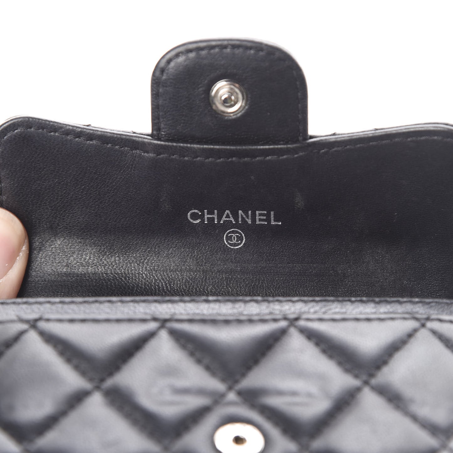 Lambskin Quilted Flap Card Holder Black