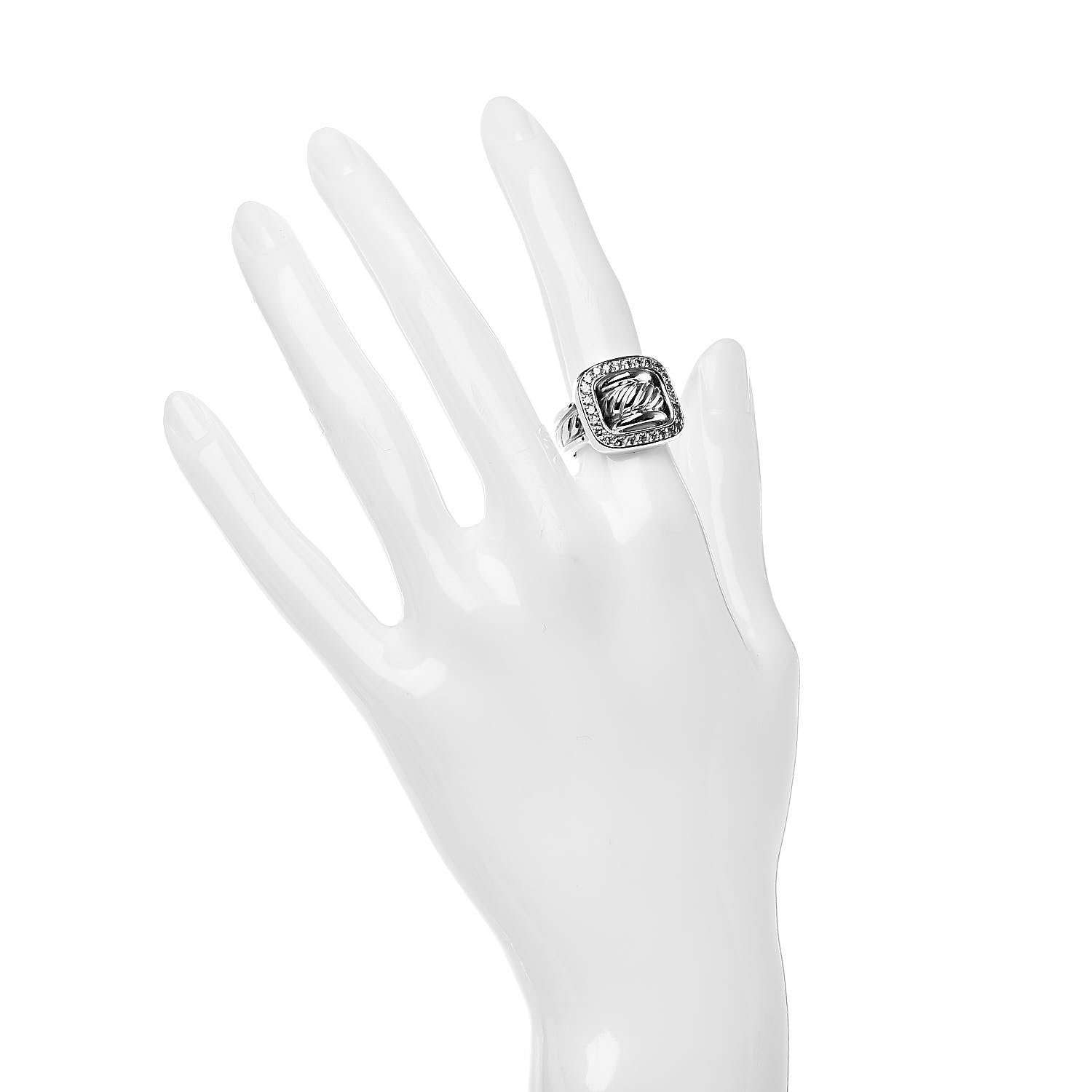 David Yurman Sterling Silver Diamond Buckle Ring 51 5.75 2 of 5