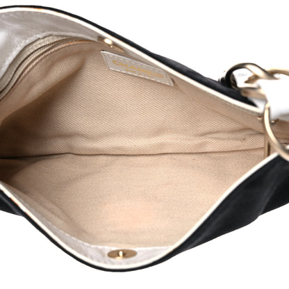Chanel Lambskin Canvas CC Small Olsen Chain Shoulder Bag White Black 4 of 12