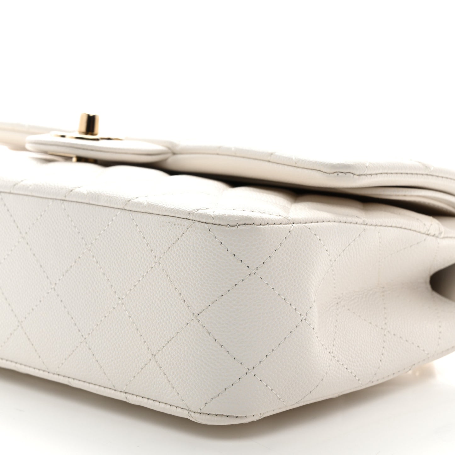 Caviar Quilted Medium Double Flap White