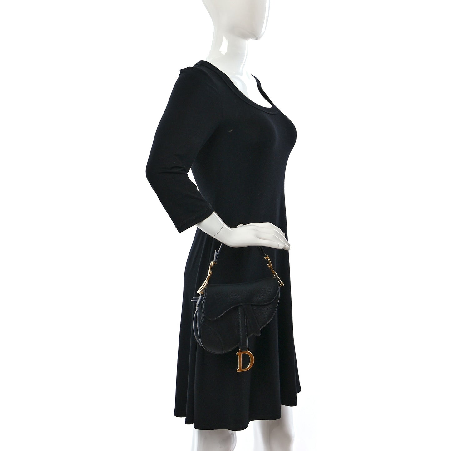 Grained Calfskin Mini Saddle Bag Black