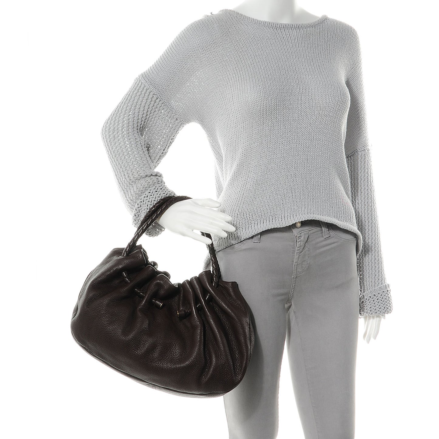 Cervo Leather Braided Hobo Ebano