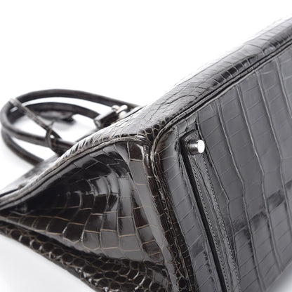 Hermes Shiny Porosus Crocodile Birkin 35 Graphite 36 of 38