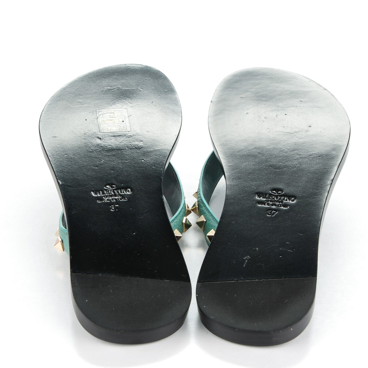 Calfskin Rockstud Thong Sandals 37 Blue